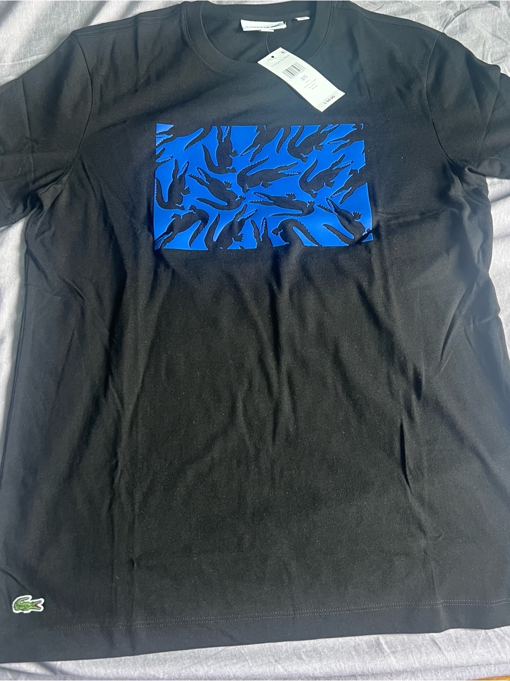 Lacoste Black Short-Sleeve Tee with Blue Croc Graphic Panel
